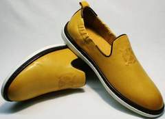 Современные туфли мужские летние кожаные King West 053-1022 Yellow-White.