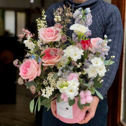 Photo of Delicate fragrant composition with peony roses and freesias «Spring dreams»