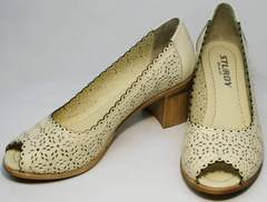 Туфли с открытым носом на толстом каблуке летние женские Sturdy Shoes 87-43 24 Lighte Beige.