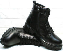 Женские черные ботинки типа dr martens зимние Frenzony 701-20 Black Leather&Fur.