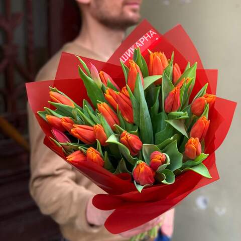 Букет из 25 тюльпанов «Лисица», Цветы: Тюльпан