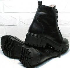 Зимние модные ботинки на тракторной подошве женские Frenzony 701-20 Black Leather&Fur.