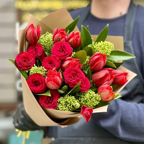 Photo of Red bouquet with tulips «Ardent kiss»
