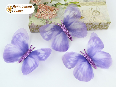 Бабочки шифоновые с розовым тельцем голубая фиолетовая №9