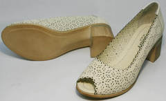 Красивые туфли на невысоком каблуке летние женские Sturdy Shoes 87-43 24 Lighte Beige.