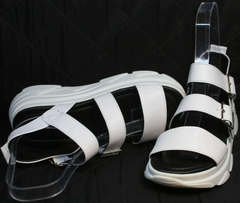 Женские кожаные сандали с большой подошвой Evromoda 3078-107 Sport White