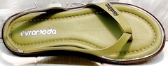 Красивые босоножки шлепанцы женские кожаные Evromoda 454-411 Olive.