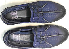 Смарт кэжуал кожаные мужские туфли мокасины с перфорацией Luciano Bellini 91268-S-321 Black Blue.