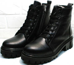 Модные черные ботинки в стиле dr martens женские зимние Frenzony 701-20 Black Leather&Fur.