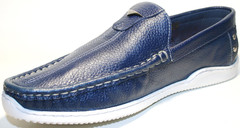 Мужские летние туфли мокасины кожаные. Яхтенная обувь. Синие туфли мокасины на белой подошве Luciano Bellini - Blue White.