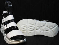 Кожаные женские сандалии на толстой подошве Evromoda 3078-107 Sport White