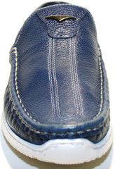 Мужские летние туфли мокасины кожаные. Яхтенная обувь. Синие туфли мокасины на белой подошве Luciano Bellini - Blue White.