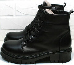 Модные женские ботинки типа dr martens на меху Frenzony 701-20 Black Leather&Fur.