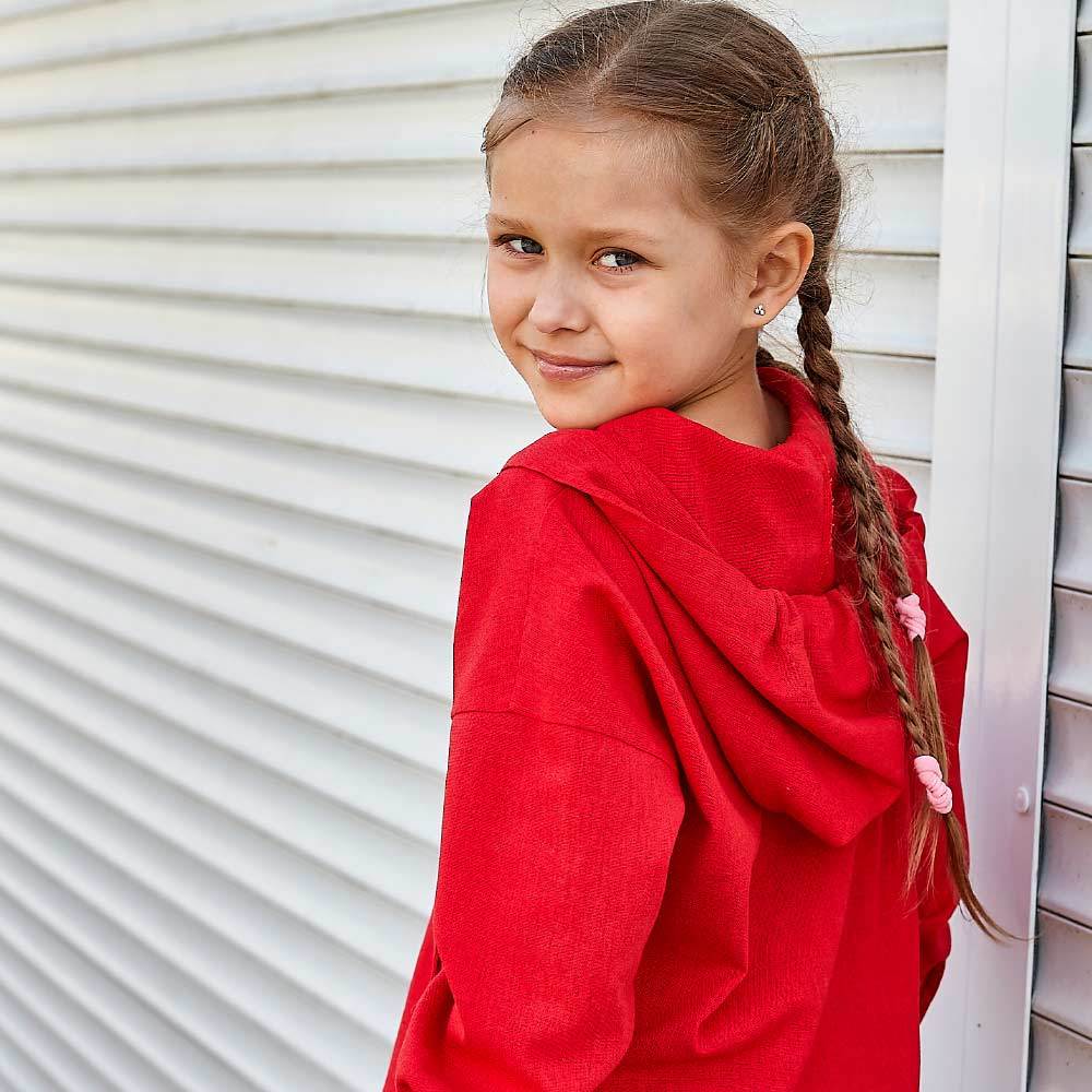 Дитячий костюм з льону для дівчаток в червоному кольорі
