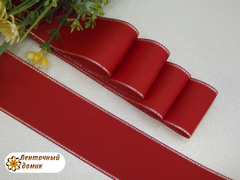 Лента репсовая Красная с люрексовой серебряной каймой 38 мм