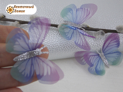 Бабочки шифоновые с серебряным тельцем голубая фуксия №13