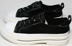 Кожаные женские кроссовки модные туфли на низком каблуке El Passo sy9002-2 Sport Black-White.