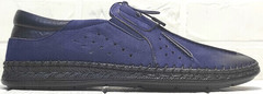 Кожаные мокасины туфли летние мужские стиль casual Luciano Bellini 91268-S-321 Black Blue.
