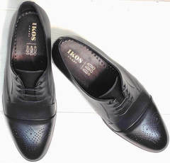 Дерби туфли мужские броги Ikoc 2249-1 Black Leather.