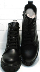 Женские грубые ботинки из натуральной кожи женские на зиму Frenzony 701-20 Black Leather&Fur.