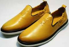 Летние кожаные туфли комфорт мужские King West 053-1022 Yellow-White.
