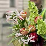 Photo of Exotic bouquet with nerine and fritillaria «Coral lotus»