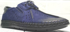 Мужские летние мокасины туфли на шнуровке стиль casual Luciano Bellini 91268-S-321 Black Blue.