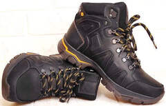 Зимові чоловічі кросівки черевики на шнурках. Шкіряні кросівки з хутром. Теплі кросівки черевики Коламбія Black.