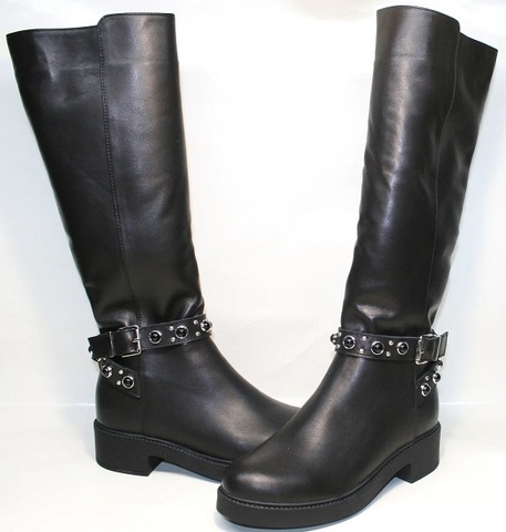 Зимние сапоги женские кожаные. Черные сапоги на низком ходу Kluchini - Leather Black . 36-й размер
