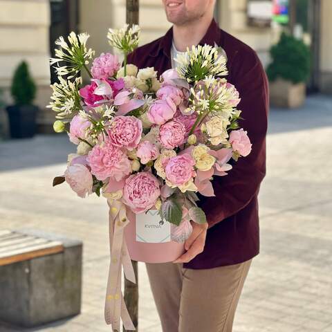 Photo of Luxurious composition with peonies and agapanthus «Royal Pink»