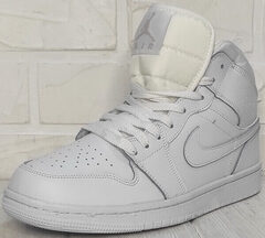 Высокие мужские кроссовки кожаные Nike Air Jordan A806-1 All White.