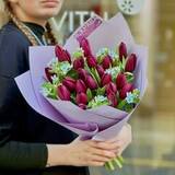 Photo of Rich bouquet with tulips and oxypetalum «Cornflower Eyes»