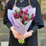 Photo of Rich bouquet with tulips and oxypetalum «Cornflower Eyes»