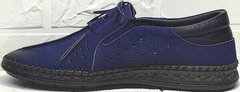 Модные туфли мокасины кожаные мужские casual premium Luciano Bellini 91268-S-321 Black Blue.