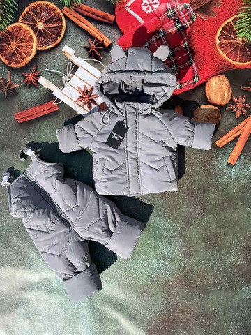 Комбінезон з курткою зимовий дитячий Look Вуханчик однотон сірий