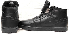 Зимние ботинки кроссовки мужские кожаные Nike Air Jordan 1 Retro High Winter BV3802-945 All Black