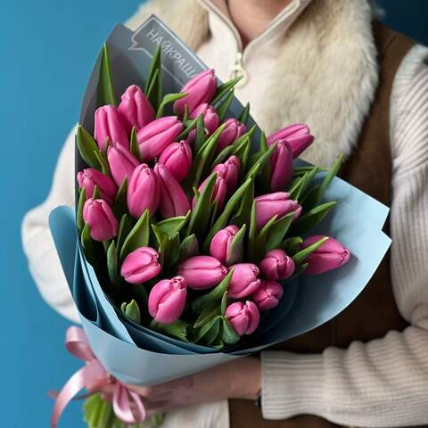 25 тюльпанов в букете «Розовый сердолик», Цветы: Тюльпан