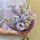 Photo of 9 delphiniums in a bouquet «Lilac ray»