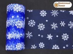 Фатин со снежинками синий ширина 15 см