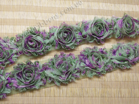 Шифоновые шебби-розы зеленые цветы  диаметр 6 см