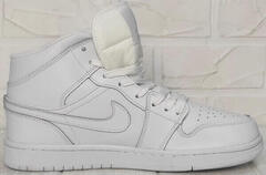 Кожаные ботинки кроссовки термо мужские Nike Air Jordan A806-1 All White.
