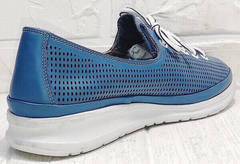 Синие туфли кроссовки женские кожаные на лето sport casual стиль Wollen P029-2096-24 Blue White.