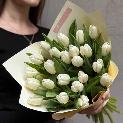 23 white tulips in a bouquet «White Tower», Flowers: Tulipa, 23 pcs.