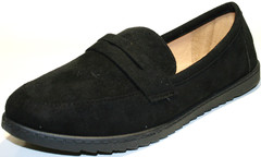 Черные туфли лоферы женские. Замшевые туфли на плоской подошве Comer Collection - Suede Black.