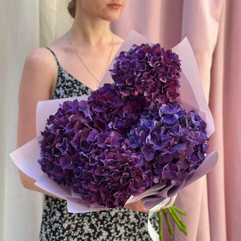 5 hydrangeas in a bouquet «Magic amethyst», Flowers: Hydrangea