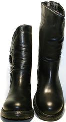 Полусапожки на низком ходу женские зимние кожаные черные на меху Tucino - 19.
