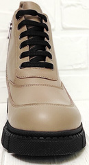 Кожаные ботинки на шнуровке женские Yudi B-20 082 Beige.