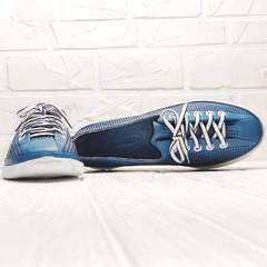 Модние туфли кожаные кроссовки женские летние smart casual Wollen P029-2096-24 Blue White.