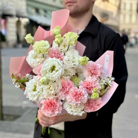 Photo of Delicate white and pink bouquet «Fluffy bunny»