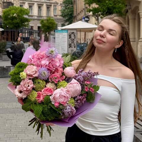 Photo of Fluffy delicate bouquet with hydrangea and peonies «Dearest Heart»